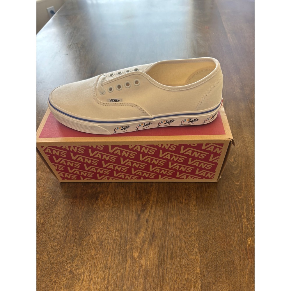 Vans Authentic Multi Graphic Marshmallow White Canvas Sneakers Mens 9